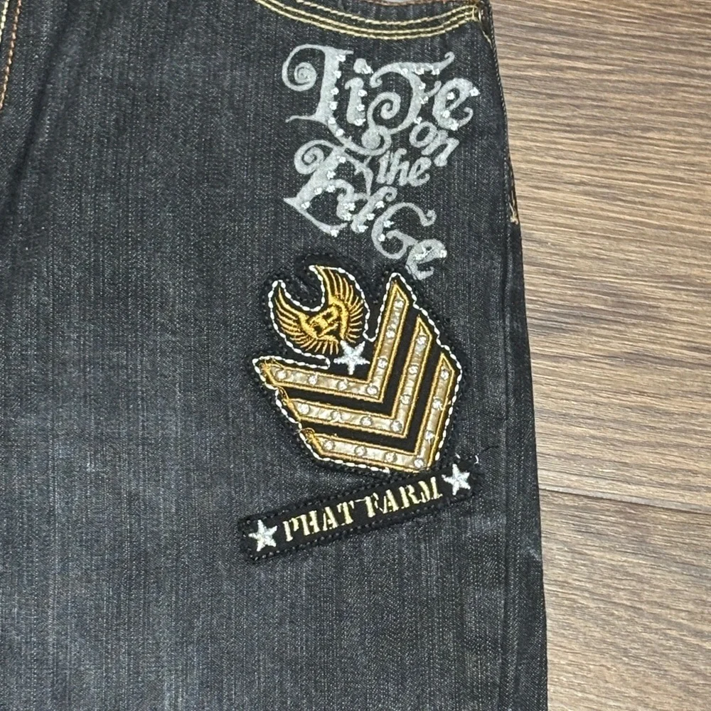 Vtg Phat Farm Embroidered Baggy Jeans Gray Gold Y2K Streetwear 16